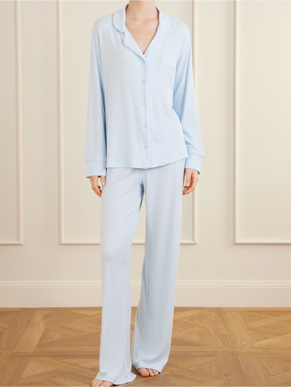 SKIMS Light Blue Ribbed Pajama Set